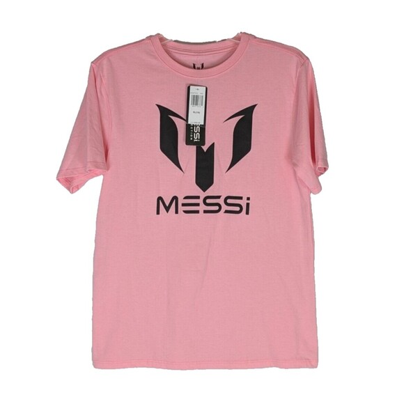 Messi Collection Boys Big Logo Graphic T Shirt Short Sleeve Pink Size XL Unisex - Picture 1 of 7